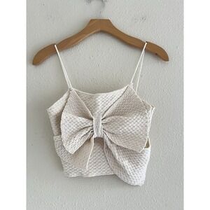 Nisan Crochet Chunky Bow Front Crop Top Small Boho Festival Coquette